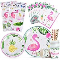 WERNNSAI Juego de Vajilla Flamenco - 82 PCS Suministros para Fiestas Tropical Mujeres Cumpleaños Baby Shower Decoración…